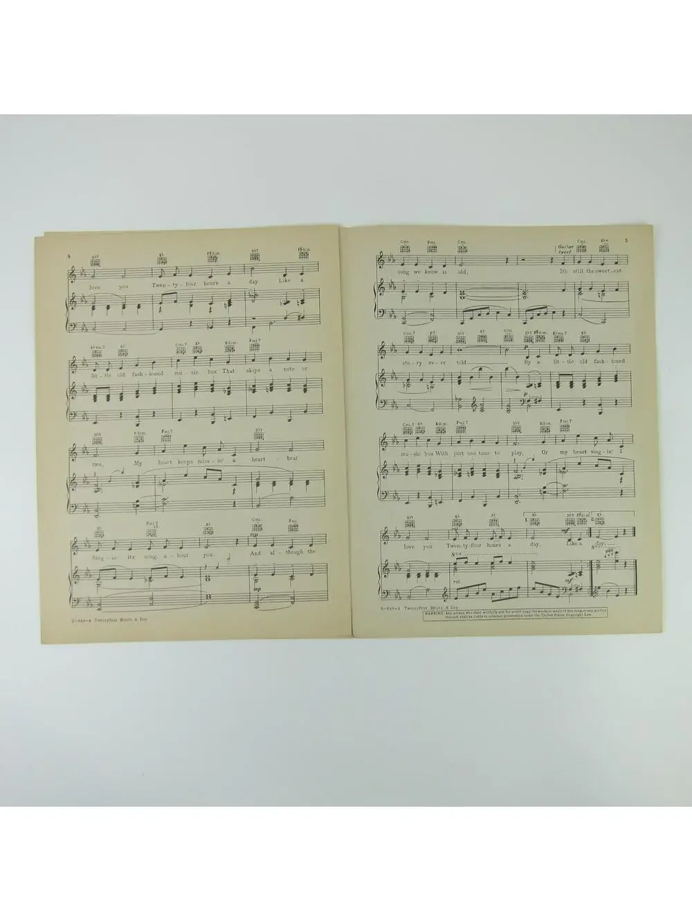 Sheet Music Twenty-Four Hours A Day Sweet Surrender Frank Parker Vintage 1935
